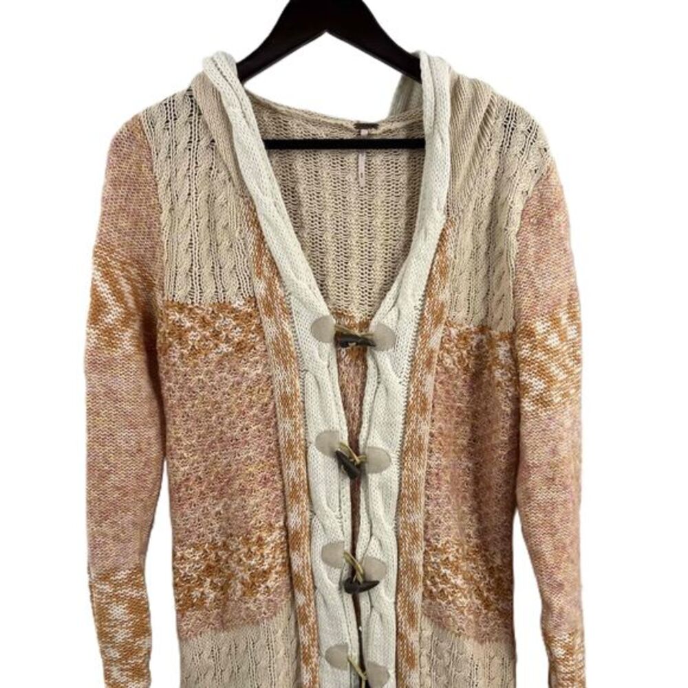 Free People Multicolor Cozy Hooded Toggle Button Chunky Knit Cardigan Womens Med - Picture 2 of 8